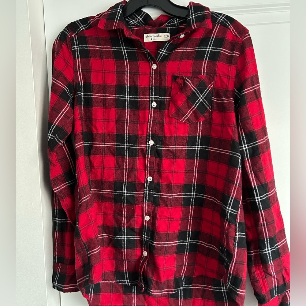 Abercrombie Kids Red and Black Plaid Button-Down Shirt